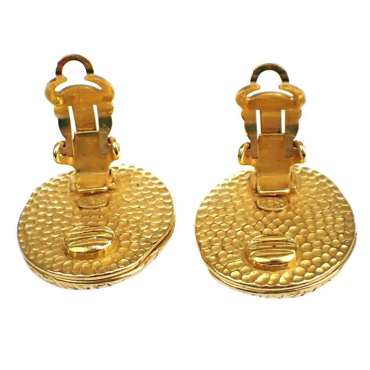 CHANEL CC Round Button Earrings Clip-On 96P Gripoix Clear GHW France VTG 87RH466