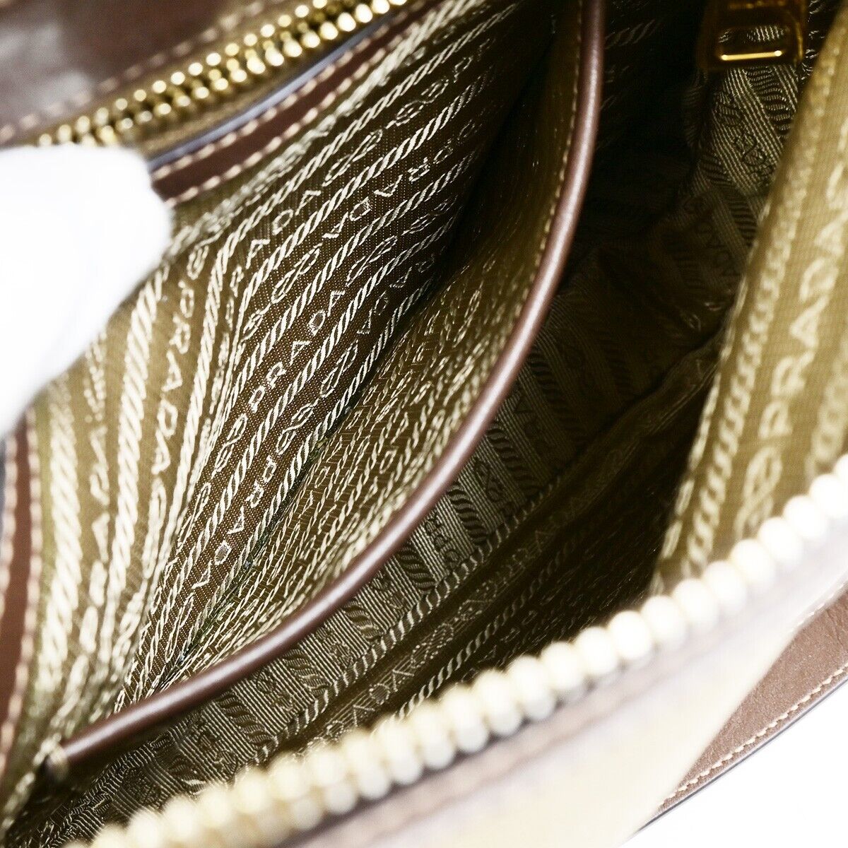 PRADA Logo Crossbody Shoulder Bag Jacquard Leather Brown GHW 18FB345