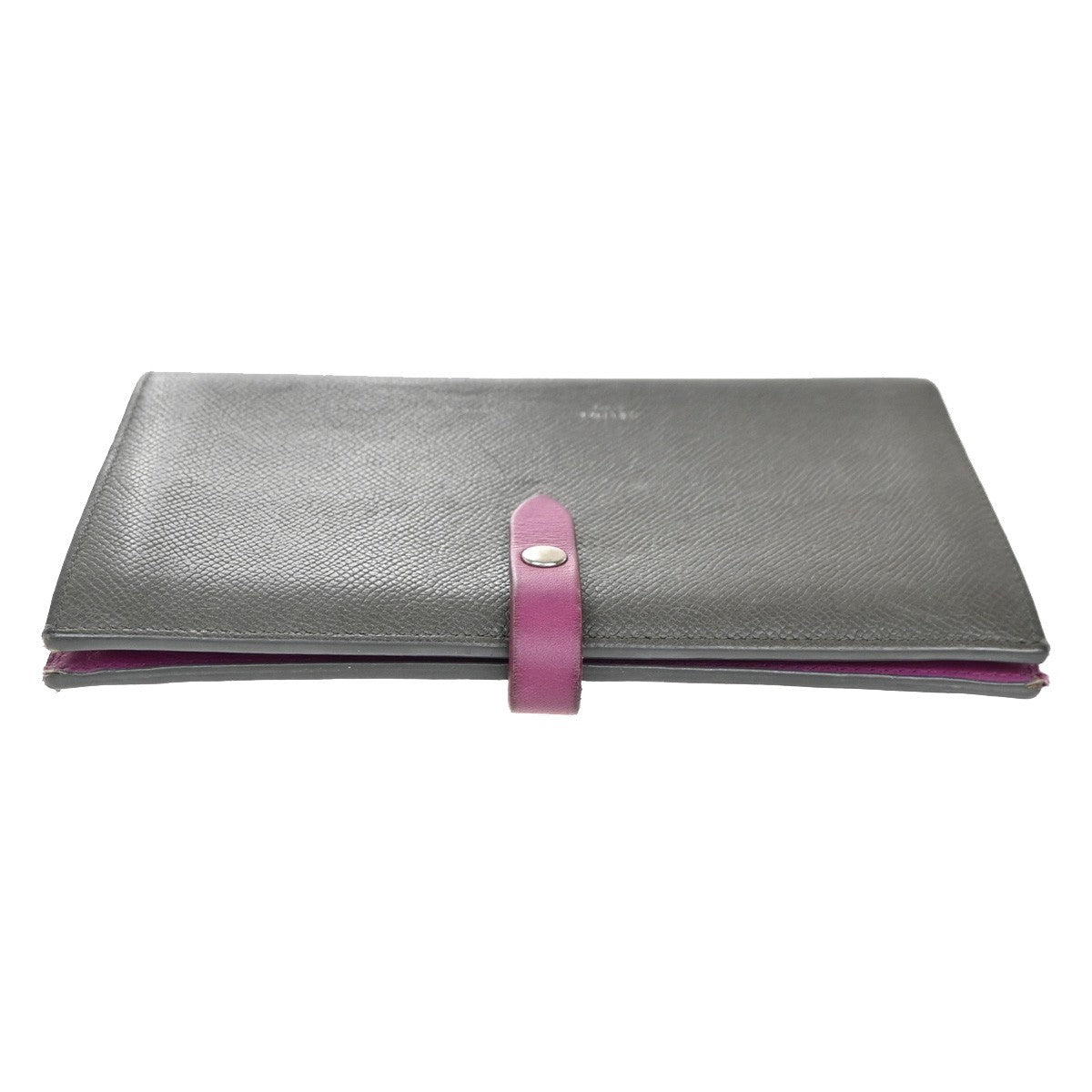 CELINE Logo Bifold Long Wallet Leather Gray Purple SHW 02EG115