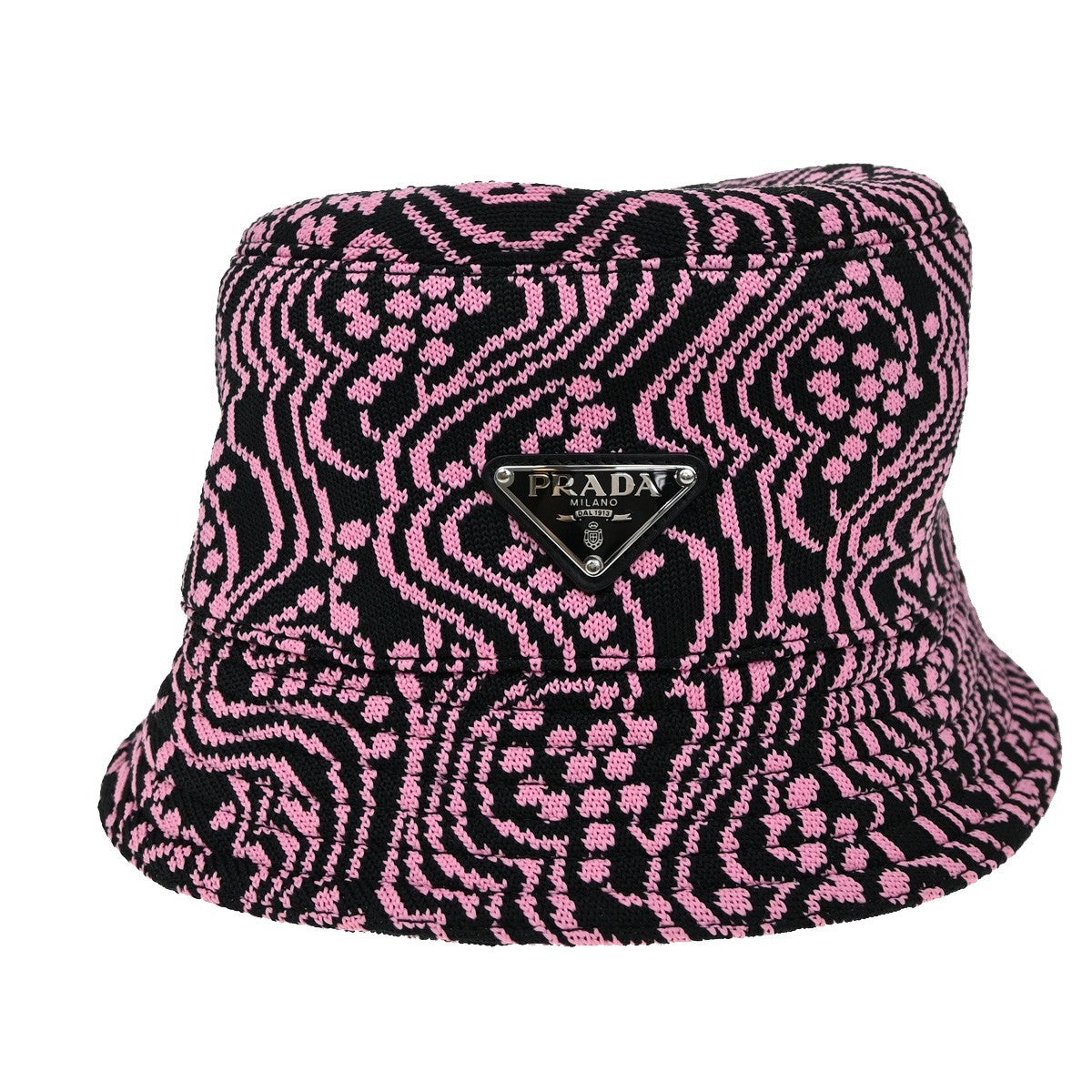 PRADA Logo Bucket Hat Size S Jacquard Pink Black Italy 80KB484