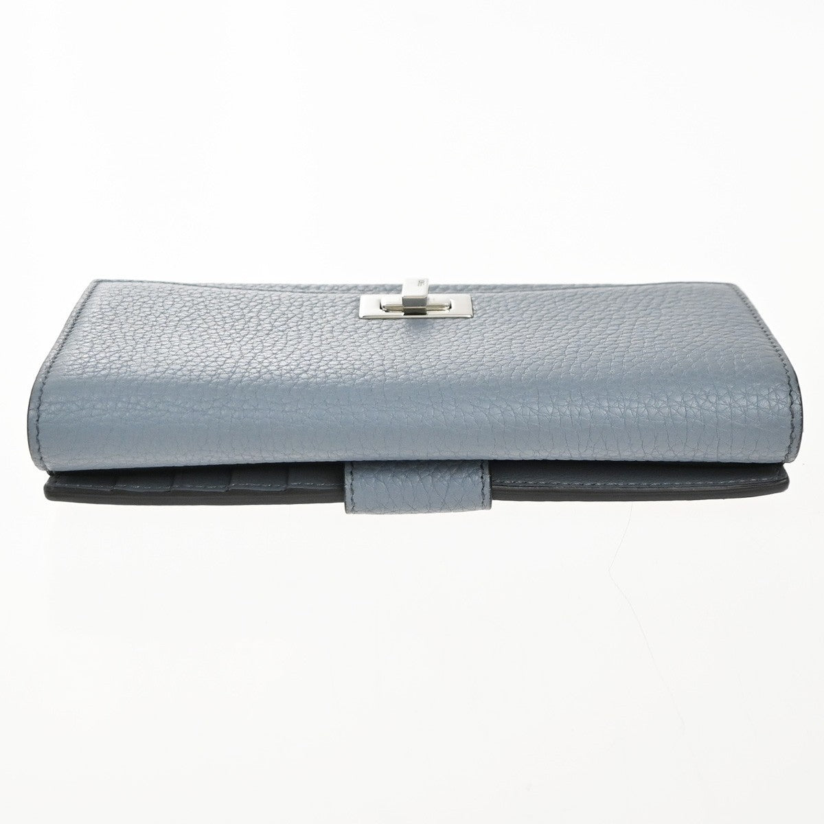 FENDI Logo Peekaboo Long Bifold Wallet Leather Blue SHW Italy 30RP099