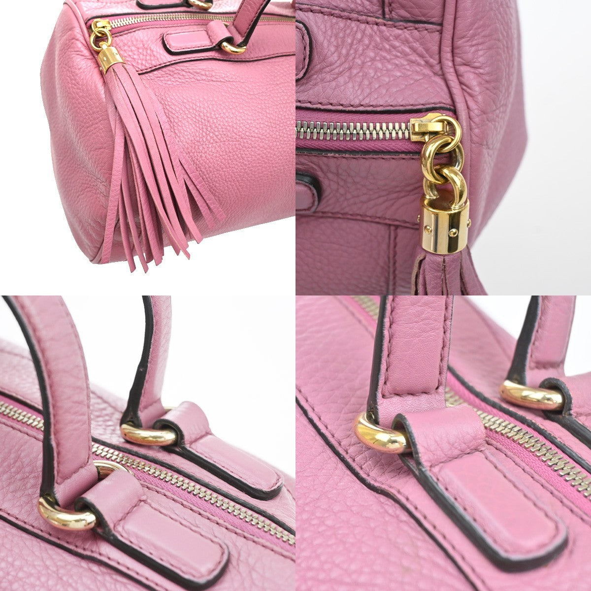 GUCCI GG Logo Soho Boston Hand Bag Tassel Leather Pink GHW Italy 72YJ128