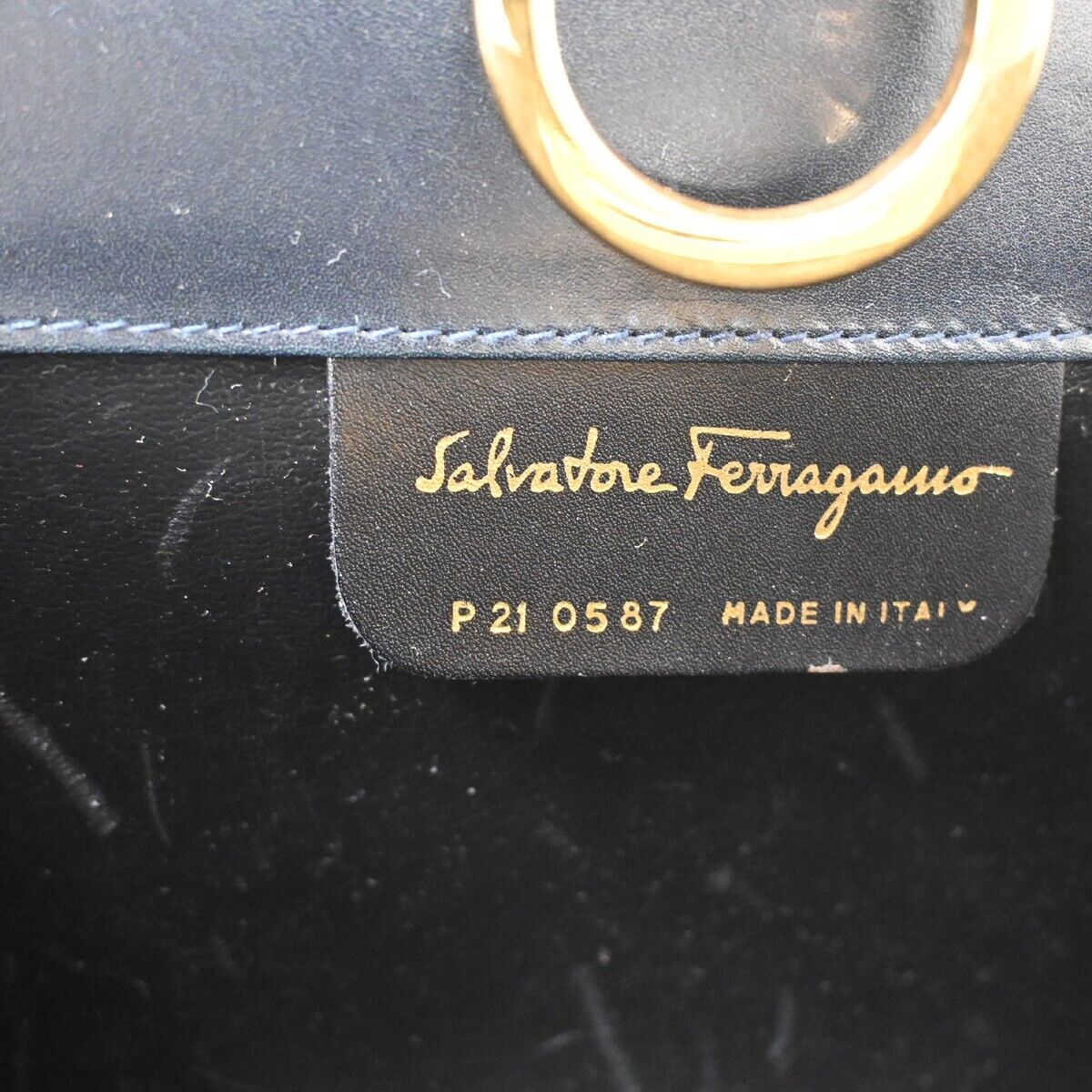SALVATORE FERRAGAMO Chain Gancini Shoulder Bum Bag Leather Navy Gold 60SH362