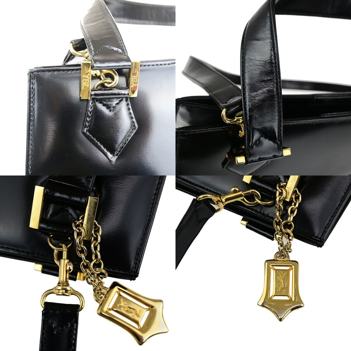 YVES SAINT LAURENT YSL Logo 2Way Shoulder Hand Bag Leather Black 36FB059