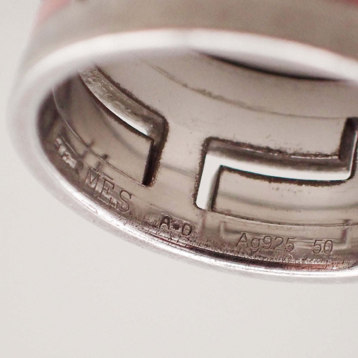 HERMES Logo Move H Ring Size 50 Silver 925  Pink Accessory 64RL361