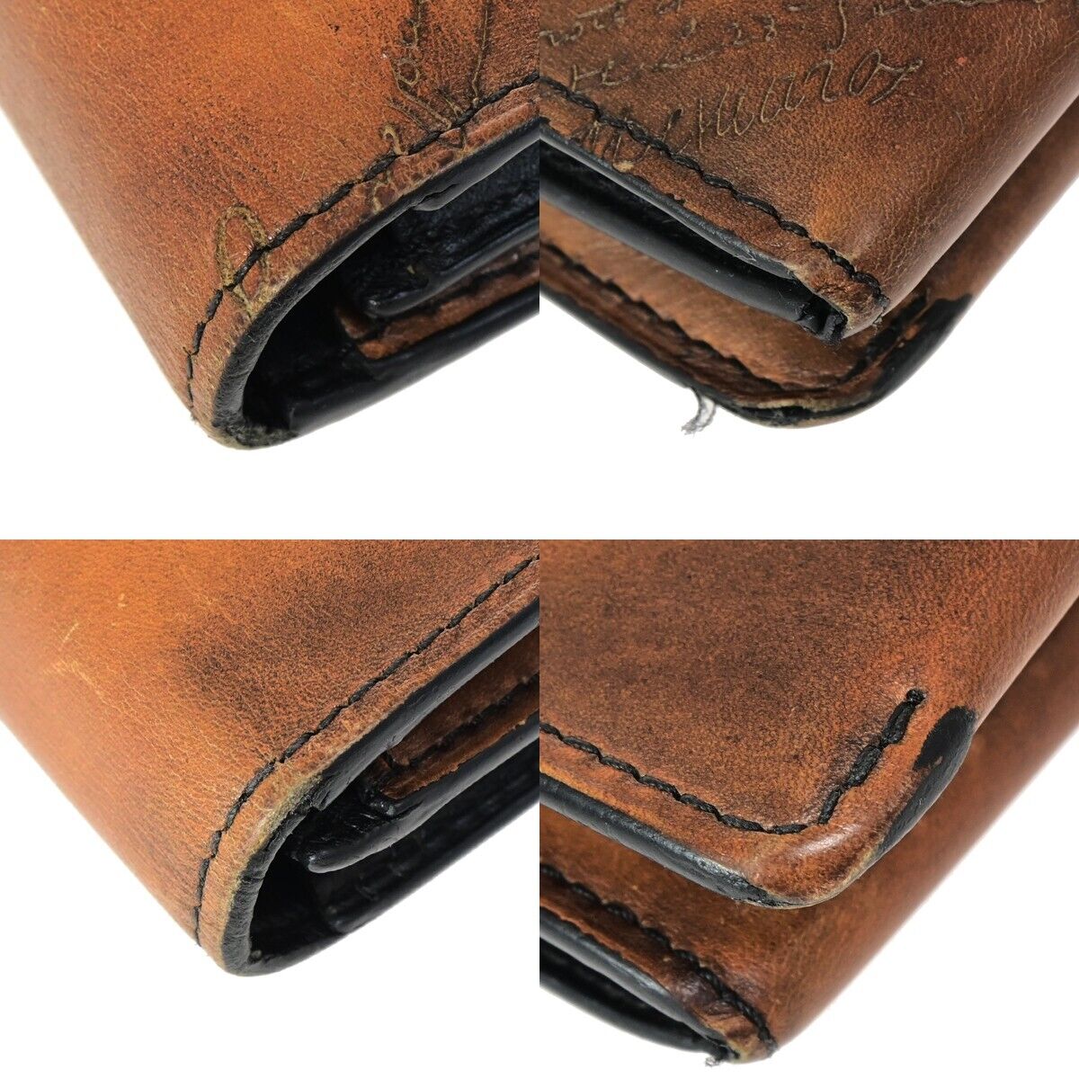 BERLUTI Calligraphy Bifold Long Wallet Purse Leather Brown Italy 84HC102