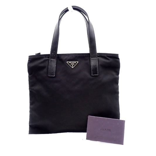PRADA MILANO Logo Tessuto Hand Bag Nylon Leather Black Made in Italy 67KA722
