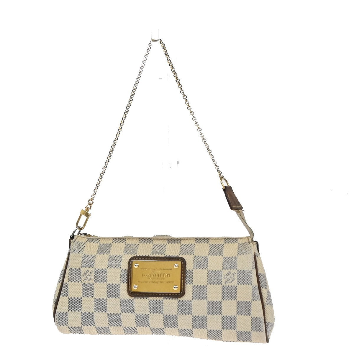 LOUIS VUITTON Eva Chain Shoulder Bag Damier Azur Leather White N55214 89EF785