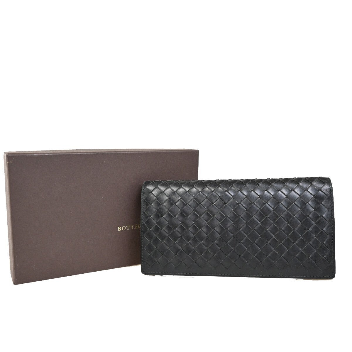 BOTTEGA VENETA Logo Intrecciato Bifold Long Wallet Leather Black Italy 69EE267