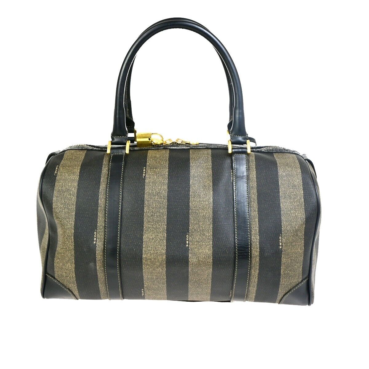 FENDI Logo Pequin Hand Bag PVC Leather Brown GHW Made in Italy 65EC949