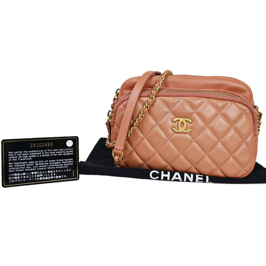 CHANEL CC Matelasse Mini Chain Shoulder Bag Leather Pink GHW Italy 323RH639