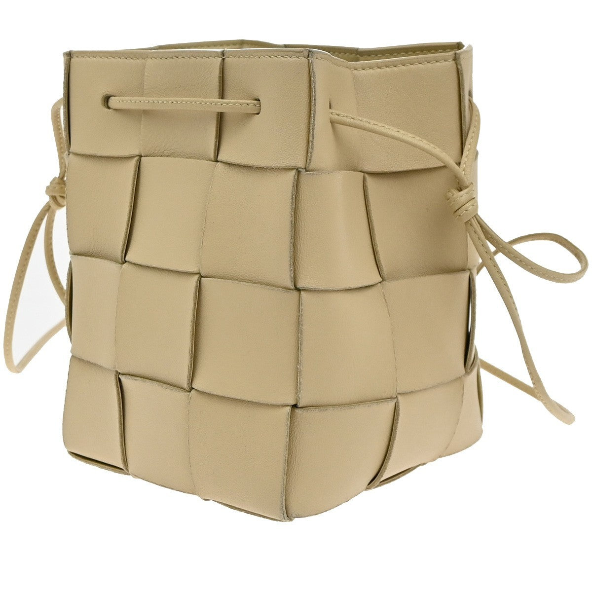 BOTTEGA VENETA Cassette Bucket Drawstring Shoulder Bag Leather Beige 95RF957