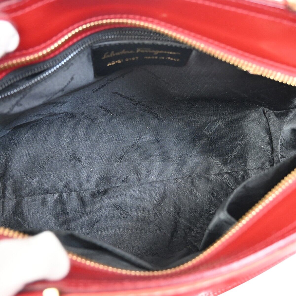 SALVATORE FERRAGAMO Logo Gancini Hand Bag Leather Red Gold Italy  66SH719