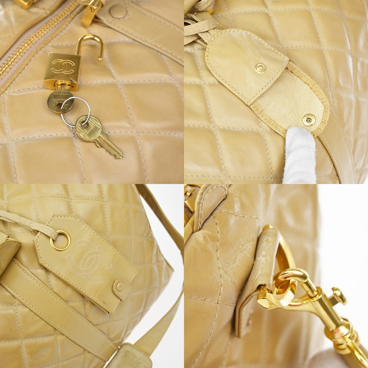 CHANEL CC Logo Matelasse 2Way Travel Hand Bag Leather Beige GHW Vintage 44RL978
