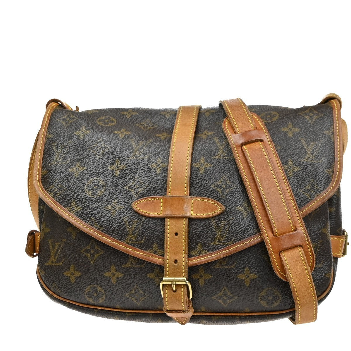 LOUIS VUITTON Logo Saumur 30 Shoulder Bag Monogram Leather Brown M42256 72SA025