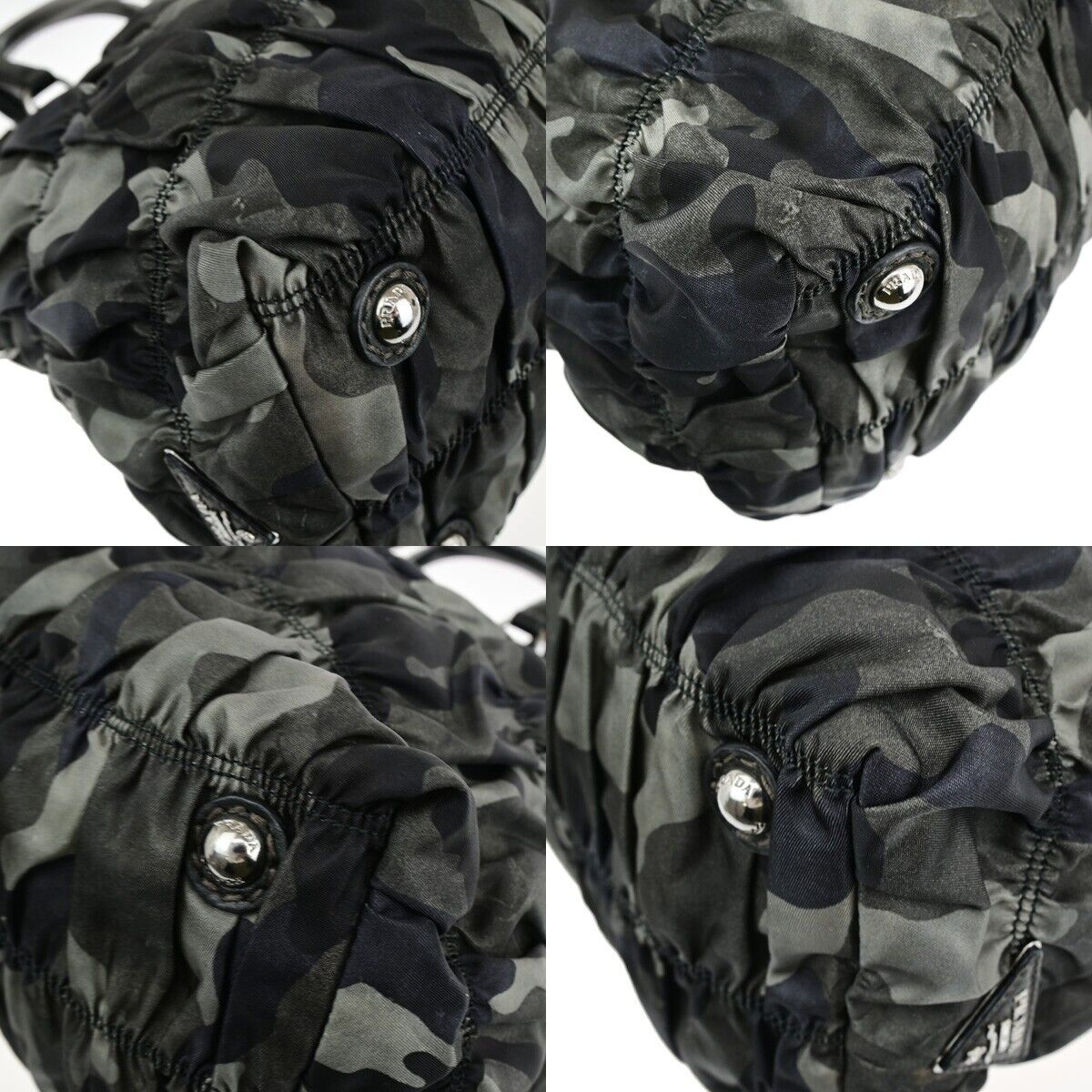 PRADA Logo 2Way Hand Shoulder Bag Nylon Leather camouflage Khaki silver 70SH963