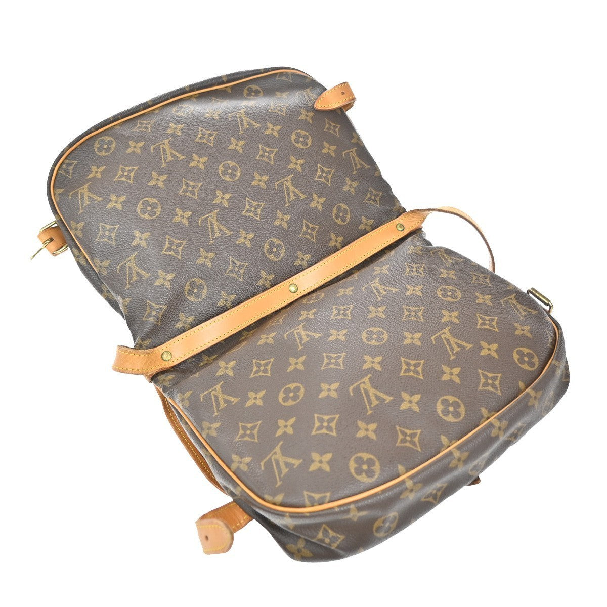 LOUIS VUITTON Logo Saumur 30 Shoulder Bag Monogram Leather Brown M42256 77EG314