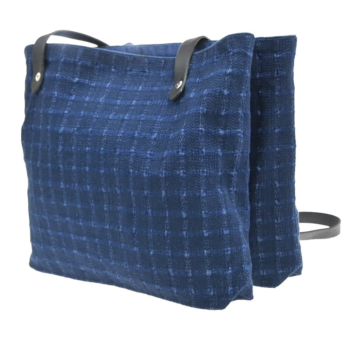 HERMES Logo Amedaba Cabas de Poche Shoulder Bag Cotton leather Navy Blue 80RQ058