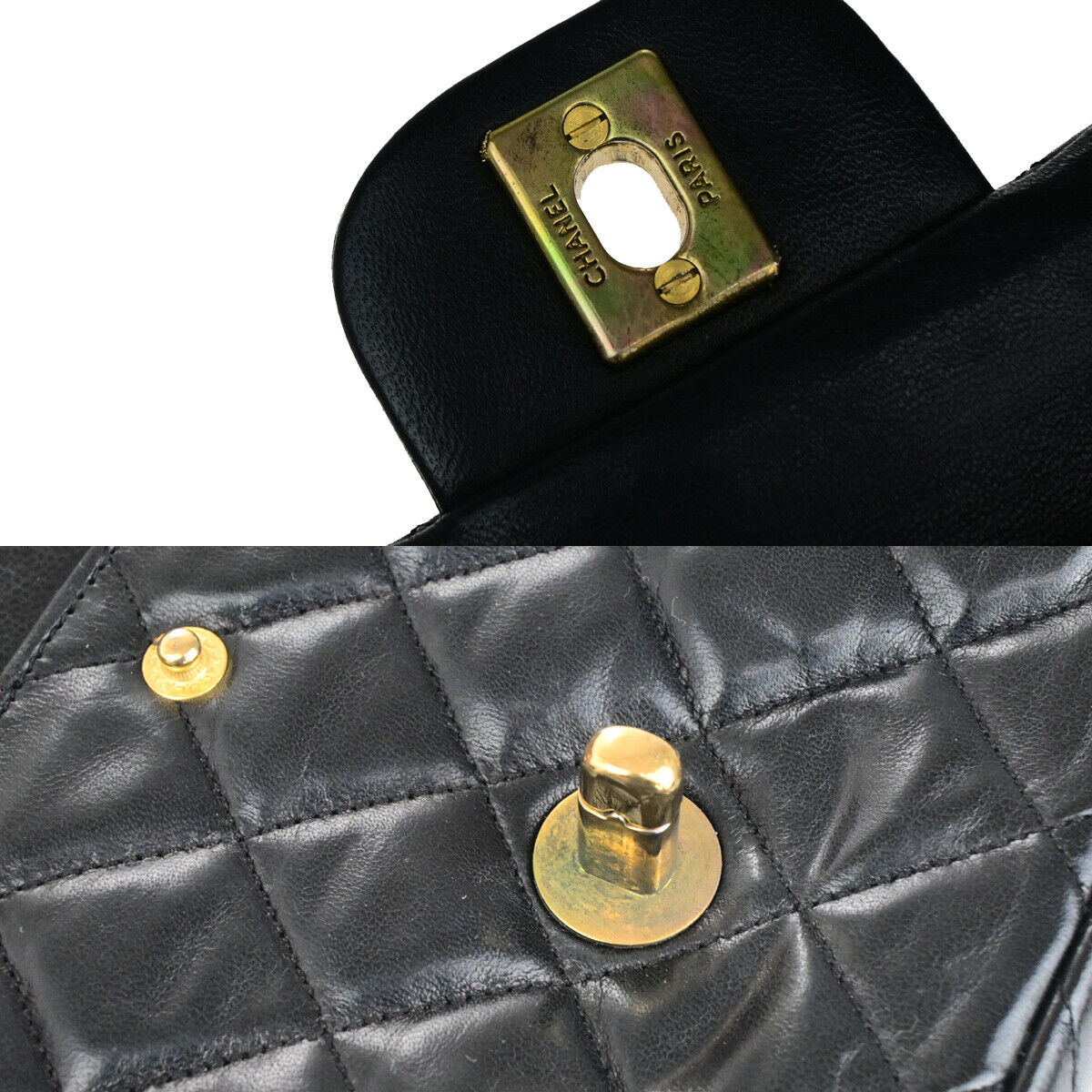 CHANEL CC Matelasse 25 Double Flap Chain Shoulder Bag Leather Black GHW 351RK767