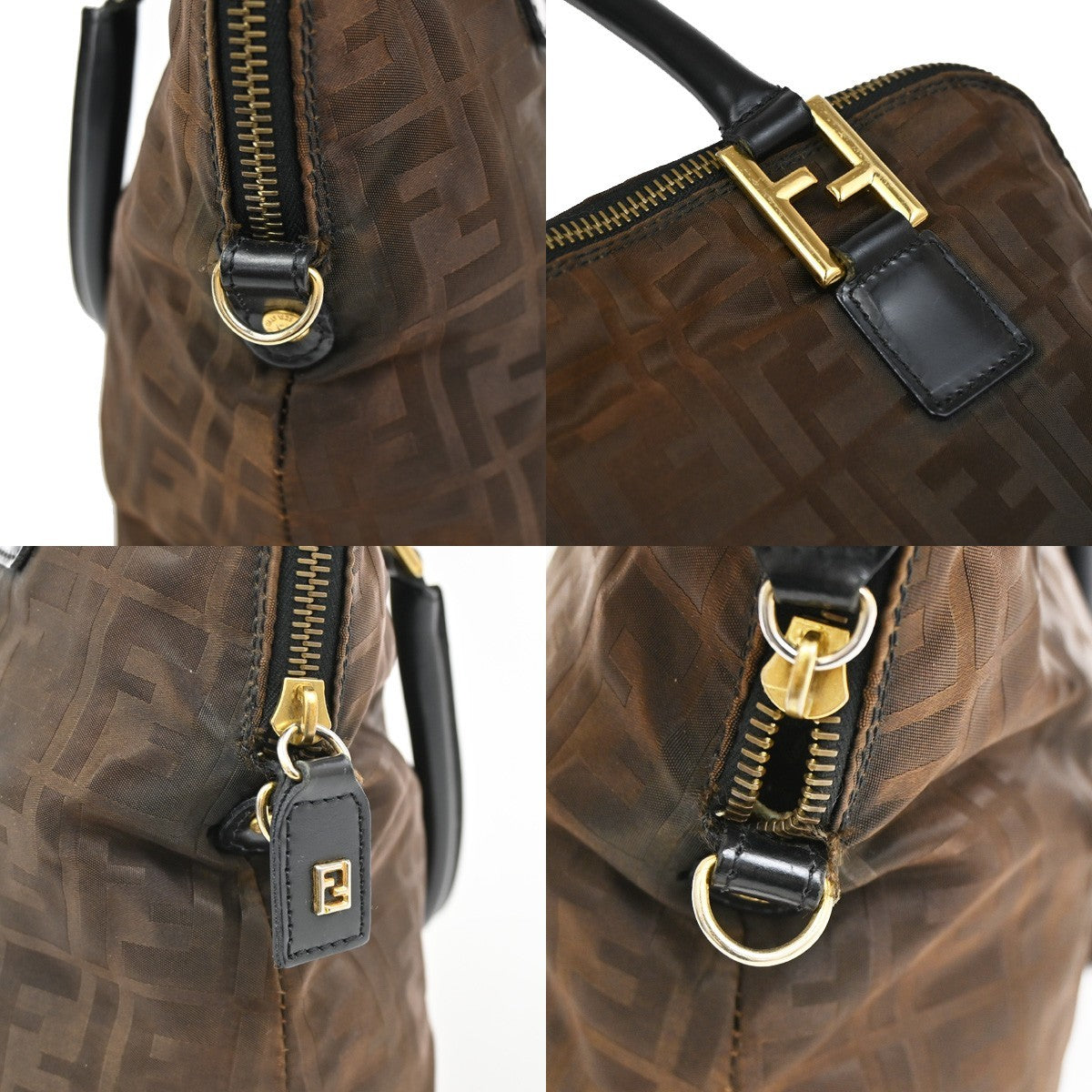 FENDI Logo Zucca Hand Bag Canvas Leather Brown GHW Italy 68TA033