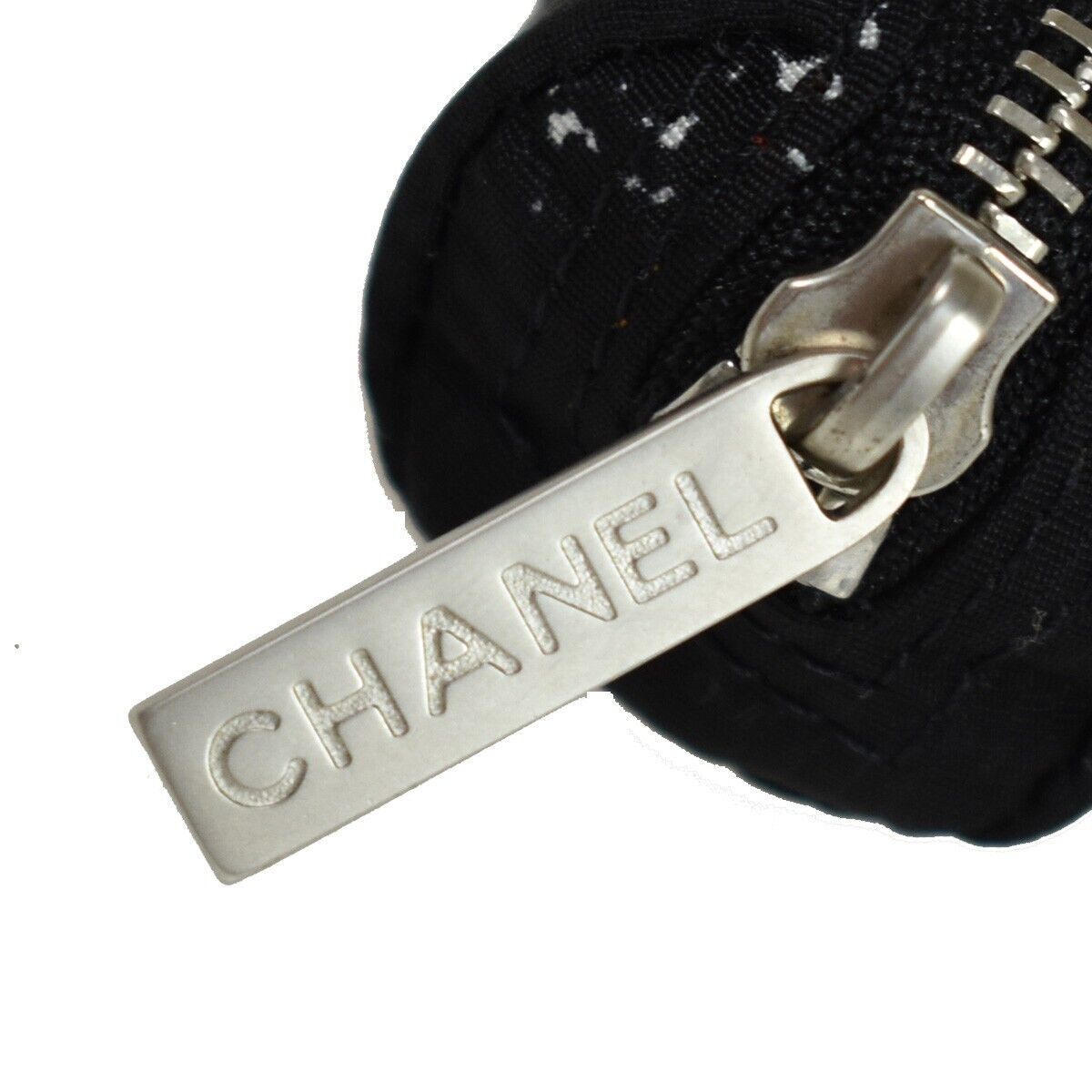 CHANEL CC Logo Travel Line Pen Case Pouch Nylon Black Silver France 05RH704