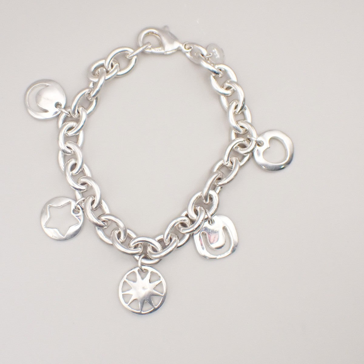 TIFFANY & CO. 5 Charm Stencil Chain Bracelet Sterling Silver AG 925 33KD047