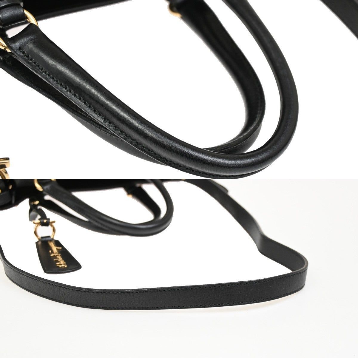SALVATORE FERRAGAMO Gancini 2Way Shoulder Bag Leather Black GHW Italy 81RL585