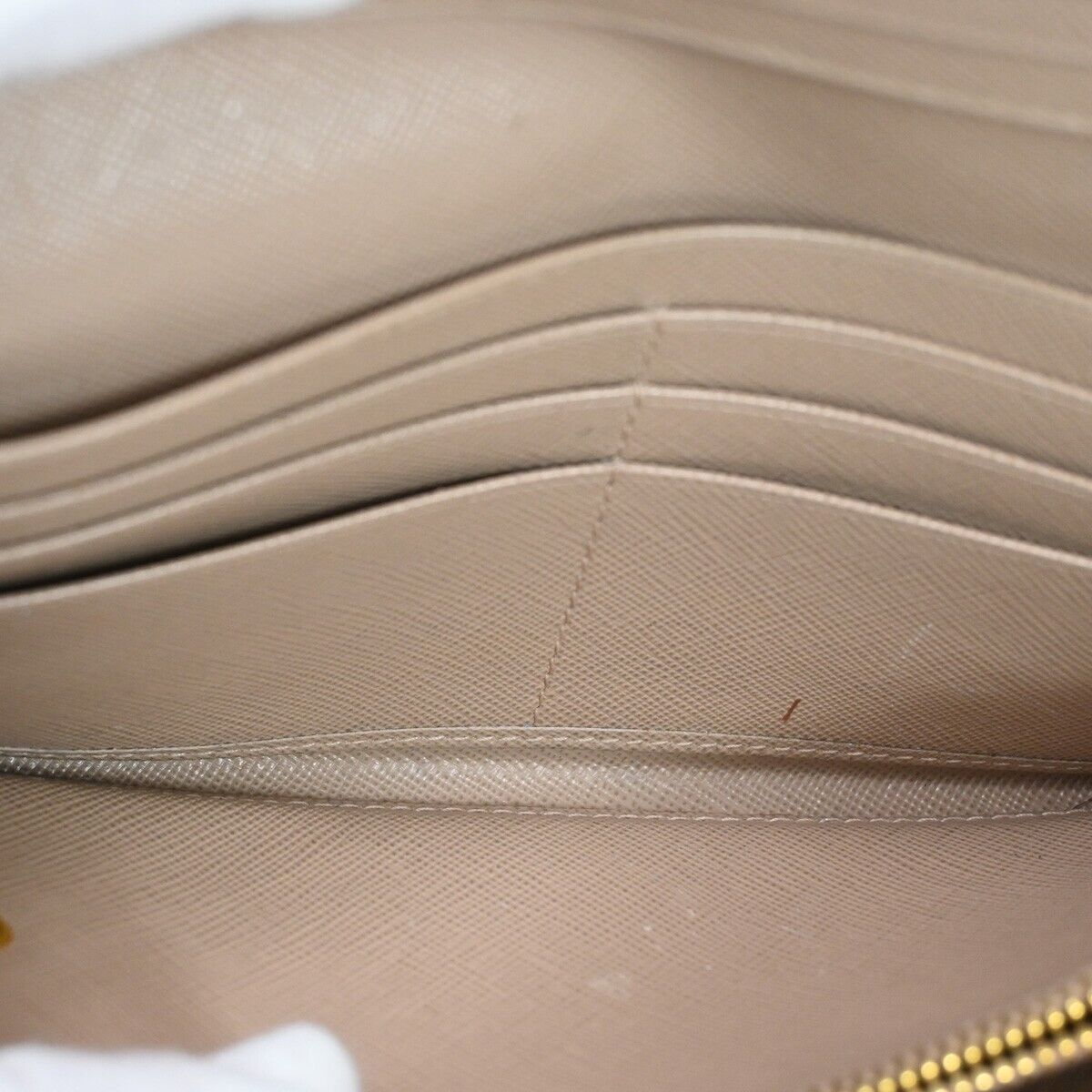 PRADA Logo Saffiano Long Bifold Wallet Purse Leather Beige Gold Italy 05SH556