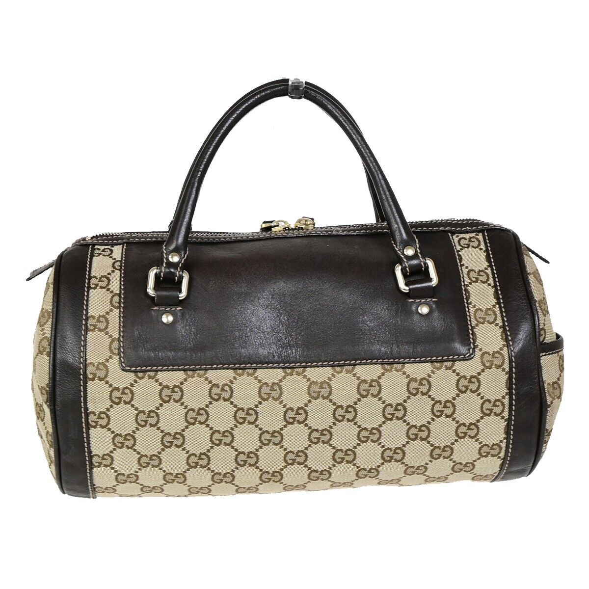 GUCCI Logo GG Pattern Trophy Hand Bag Canvas Leather Brown Italy 83FA749
