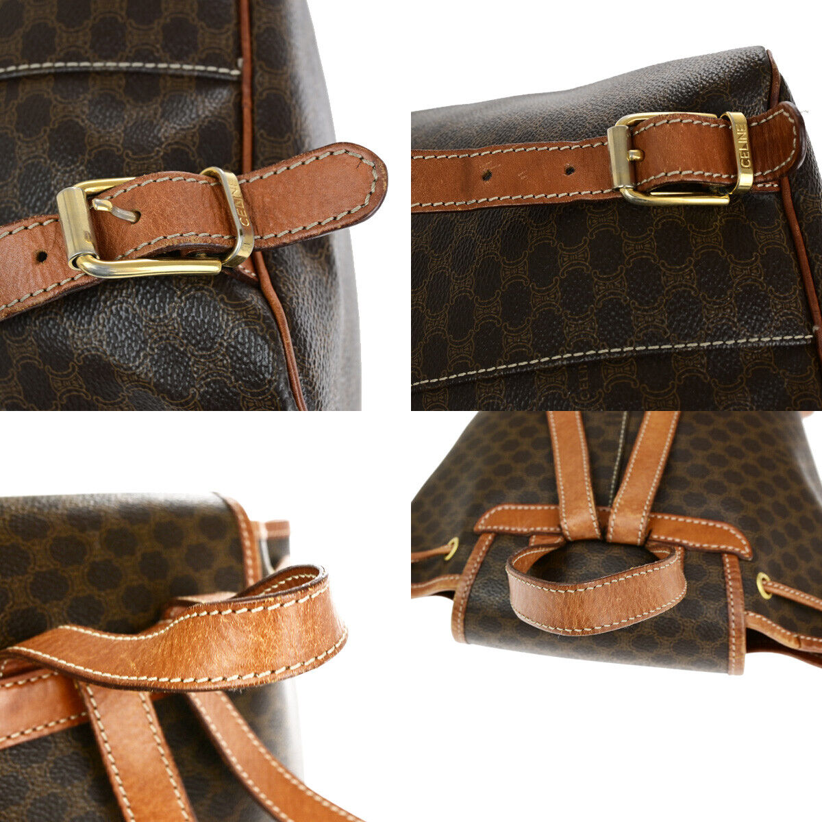 CELINE Logo Macadam Pattern Backpack Bag PVC Leather Brown GHW Italy 34YF572