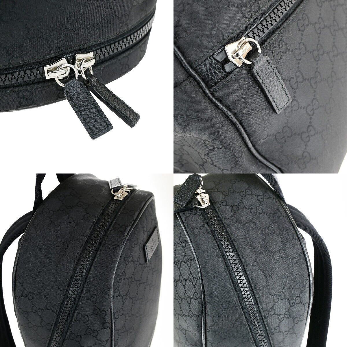 GUCCI Logo Sherry GG Pattern Backpack Bag Nylon Leather Black Italy 21RK735