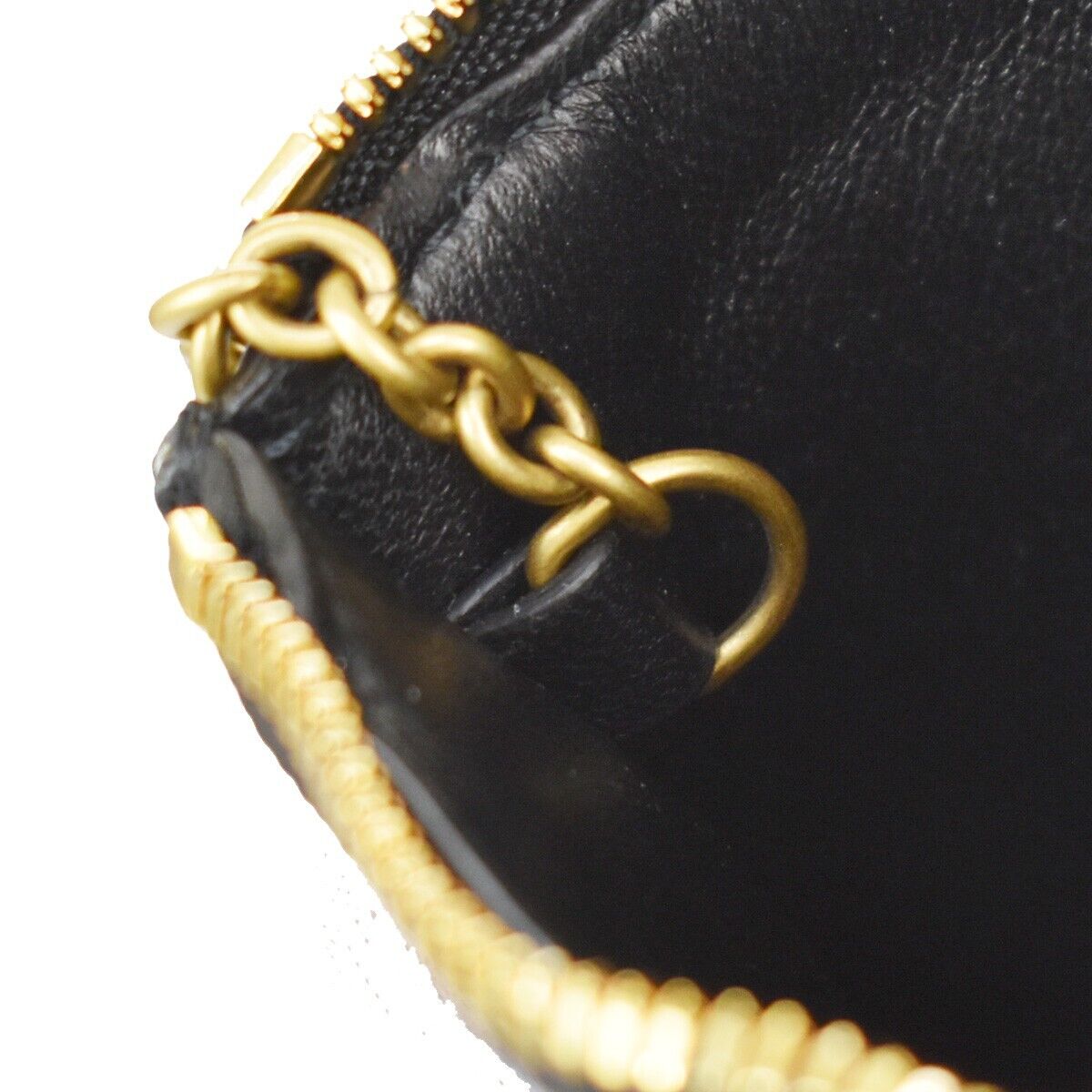 BALENCIAGA BB Logo Coin Wallet Purse Key Ring Leather Black Gold Italy 65RH003