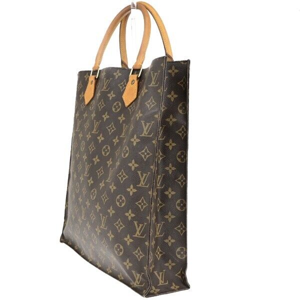 LOUIS VUITTON Logo Sac Plat Hand Tote Bag Monogram Leather Brown M51140 69ED402