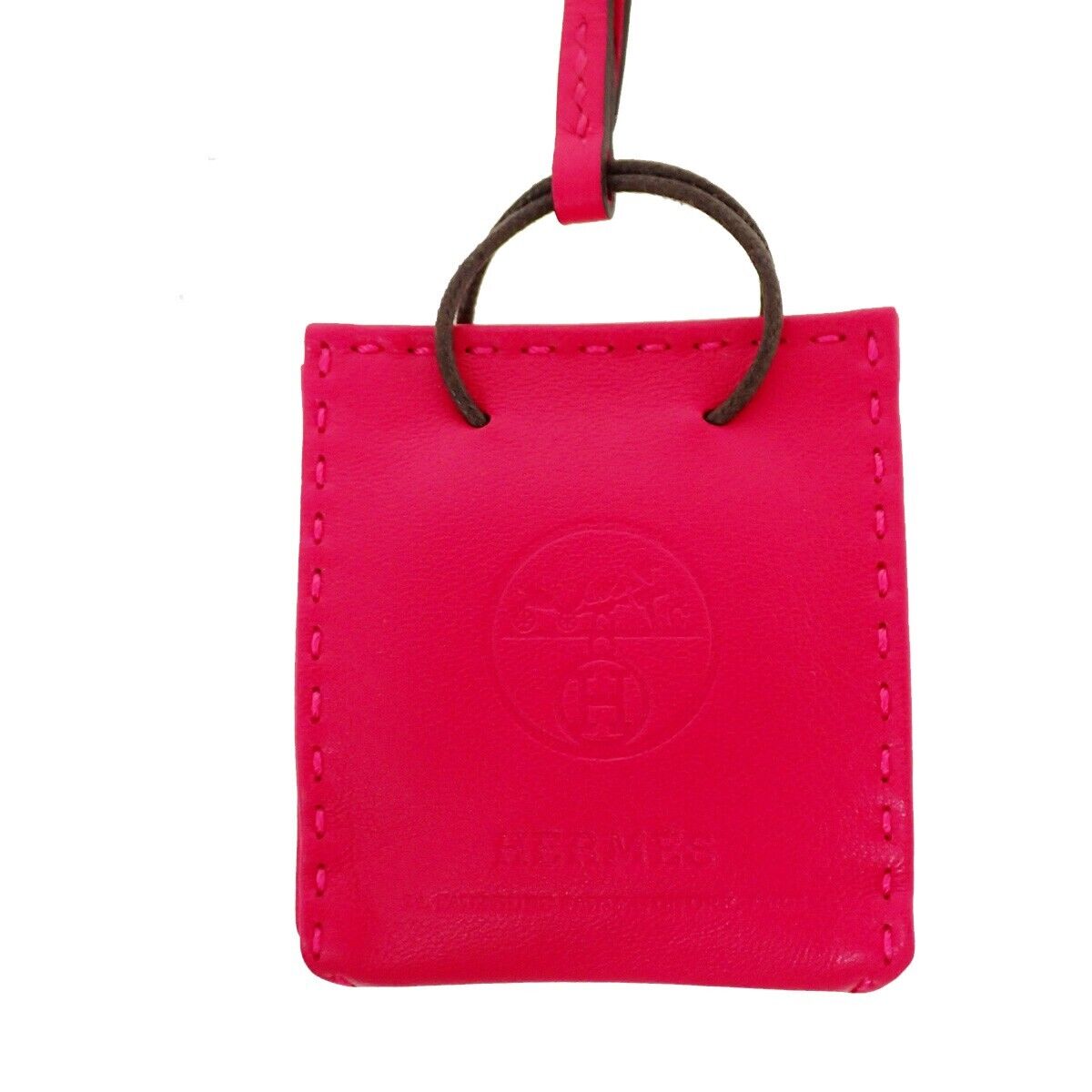 HERMES H Logo Sac Orange Bag Charm Leather Pink Bag Accessory 84RH697