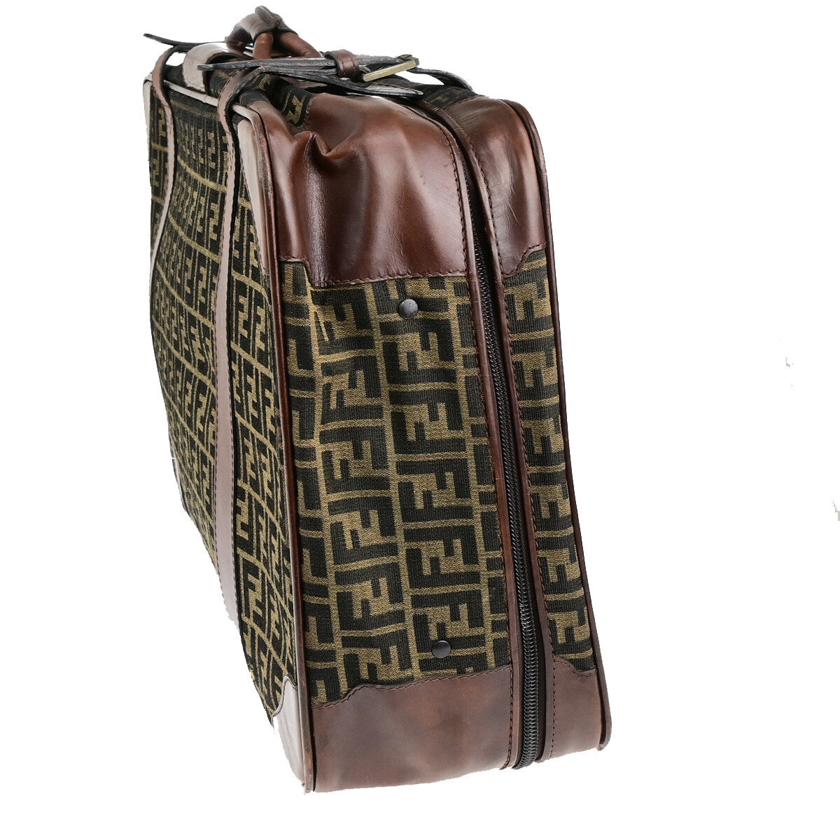 FENDI Logo Zucca Pattern Suitcase Travel Hand Bag Canvas Leather Brown 36YG733
