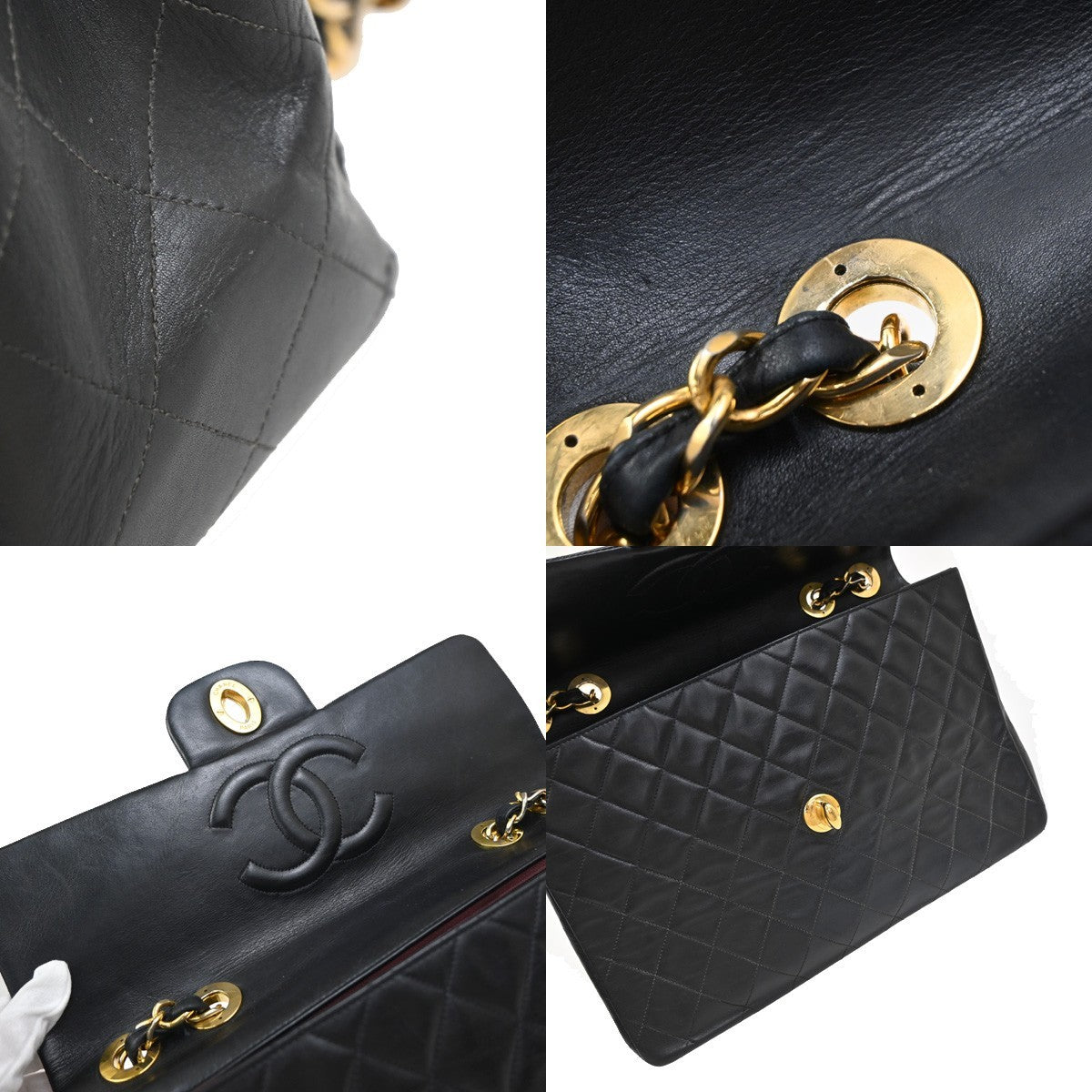 CHANEL Maxi Jumbo Matelasse 34 Chain Shoulder Bag Leather Black Vintage 328RP127