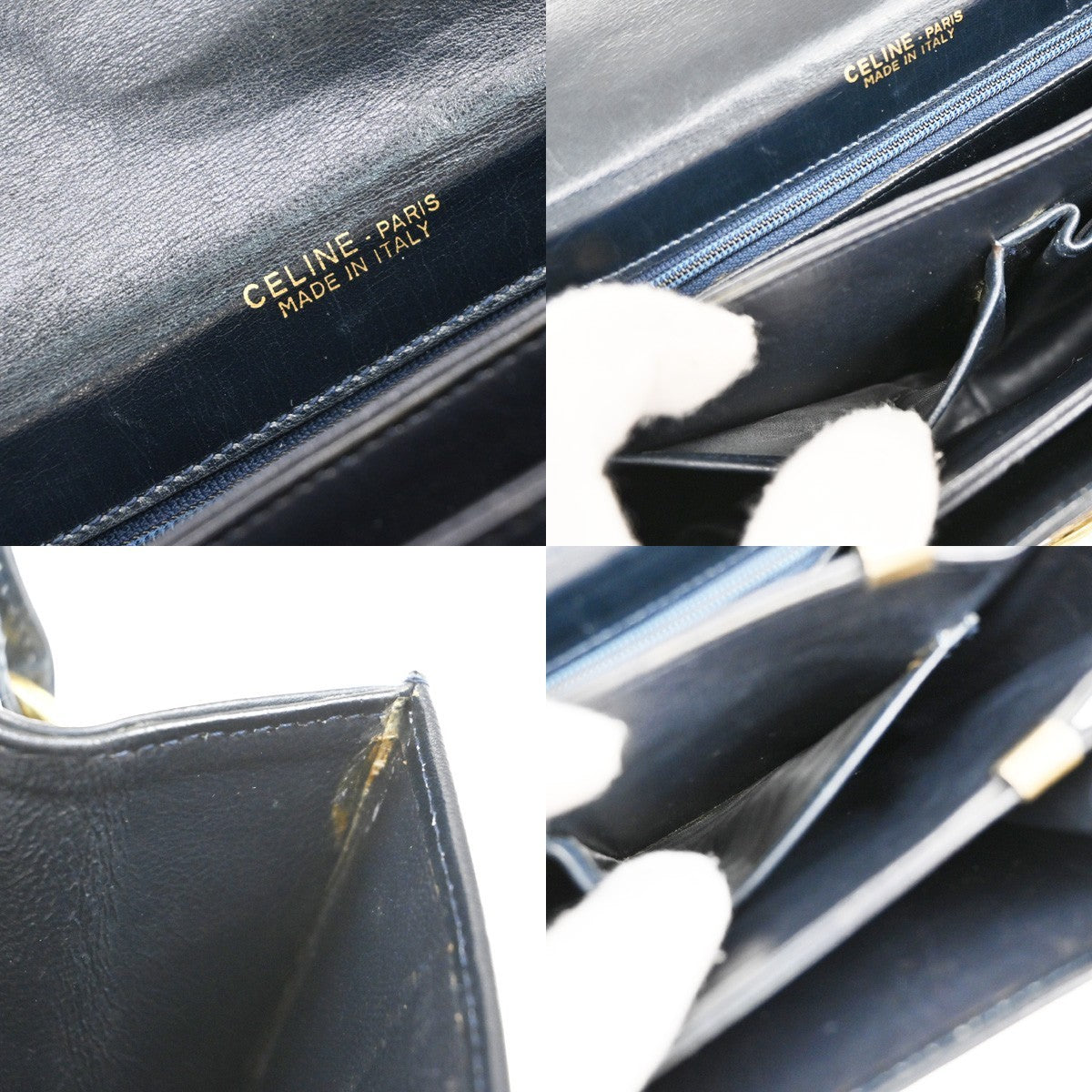 CELINE C Macadam Horse Carriage Shoulder Bag Canvas Leather Navy Blue 67EF889