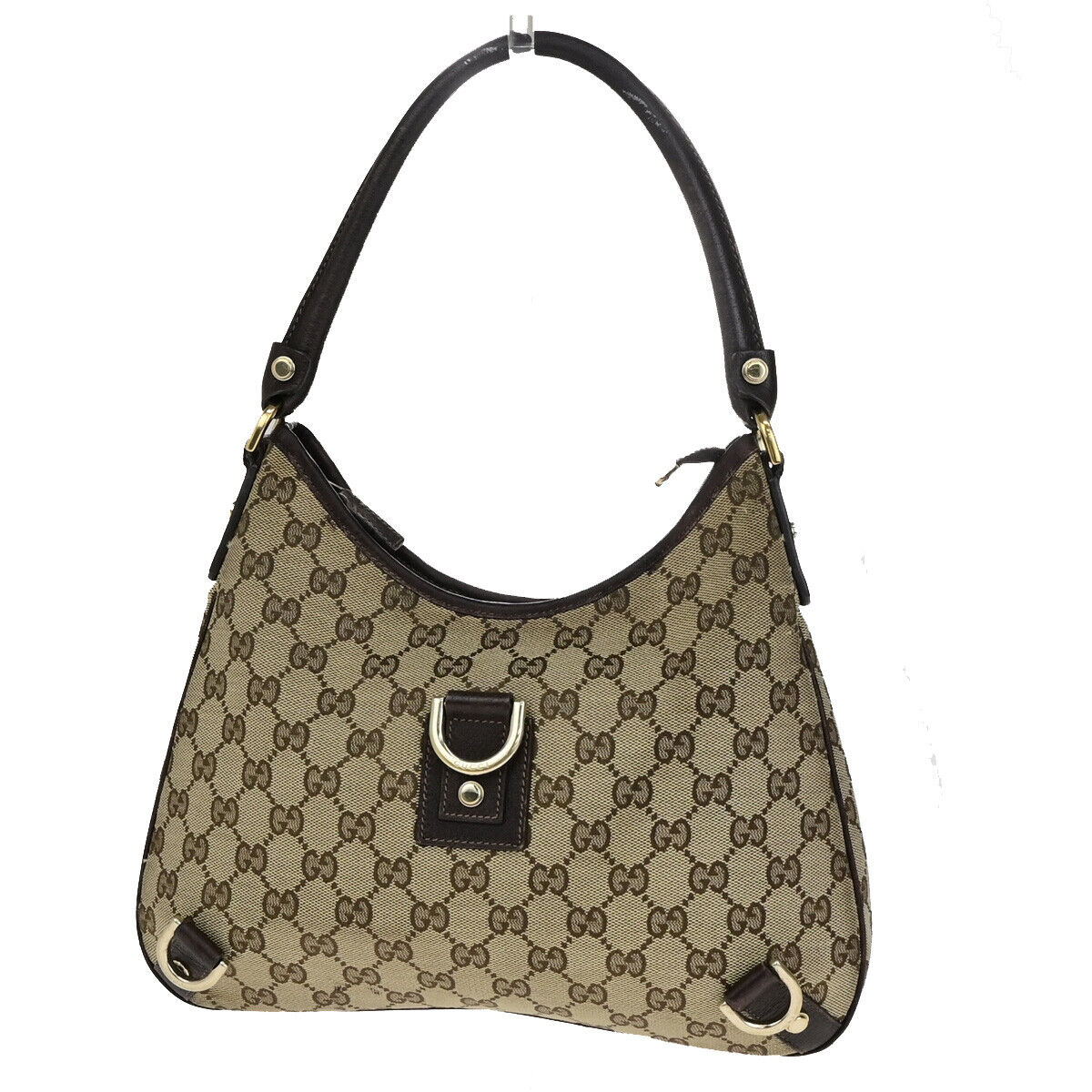GUCCI Logo Abbey GG Pattern Shoulder Bag Canvas Leather Brown GHW Italy 66YG690