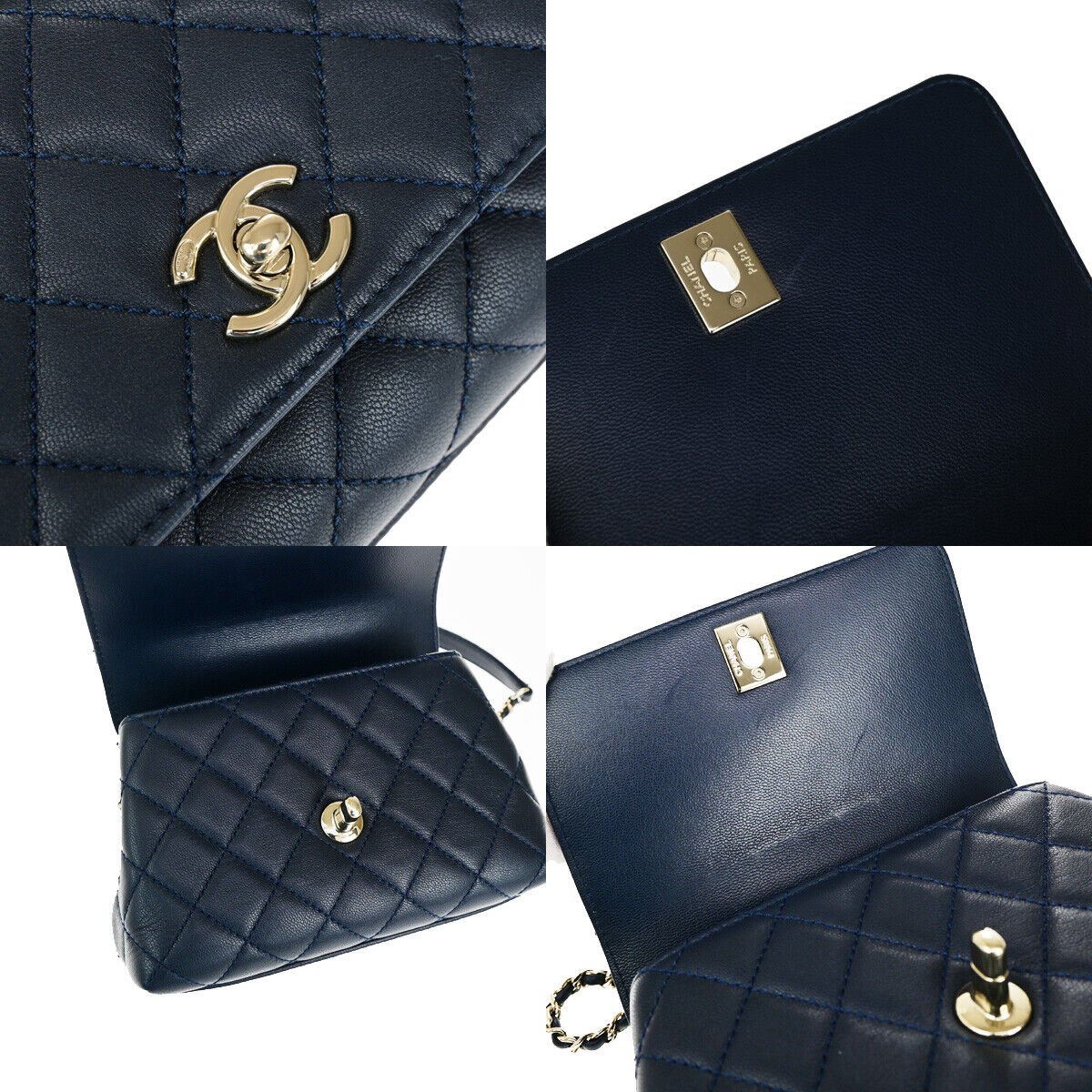 CHANEL CC XXS Matelasse Top Handle 2Way Chain Shoulder Bag Leather BE 793RK696