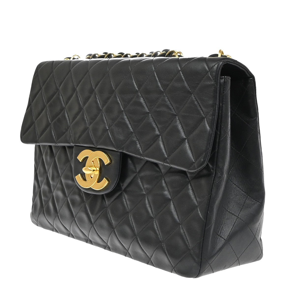 CHANEL Maxi Jumbo Matelasse 34 Chain Shoulder Bag Leather Black Vintage 865RP181