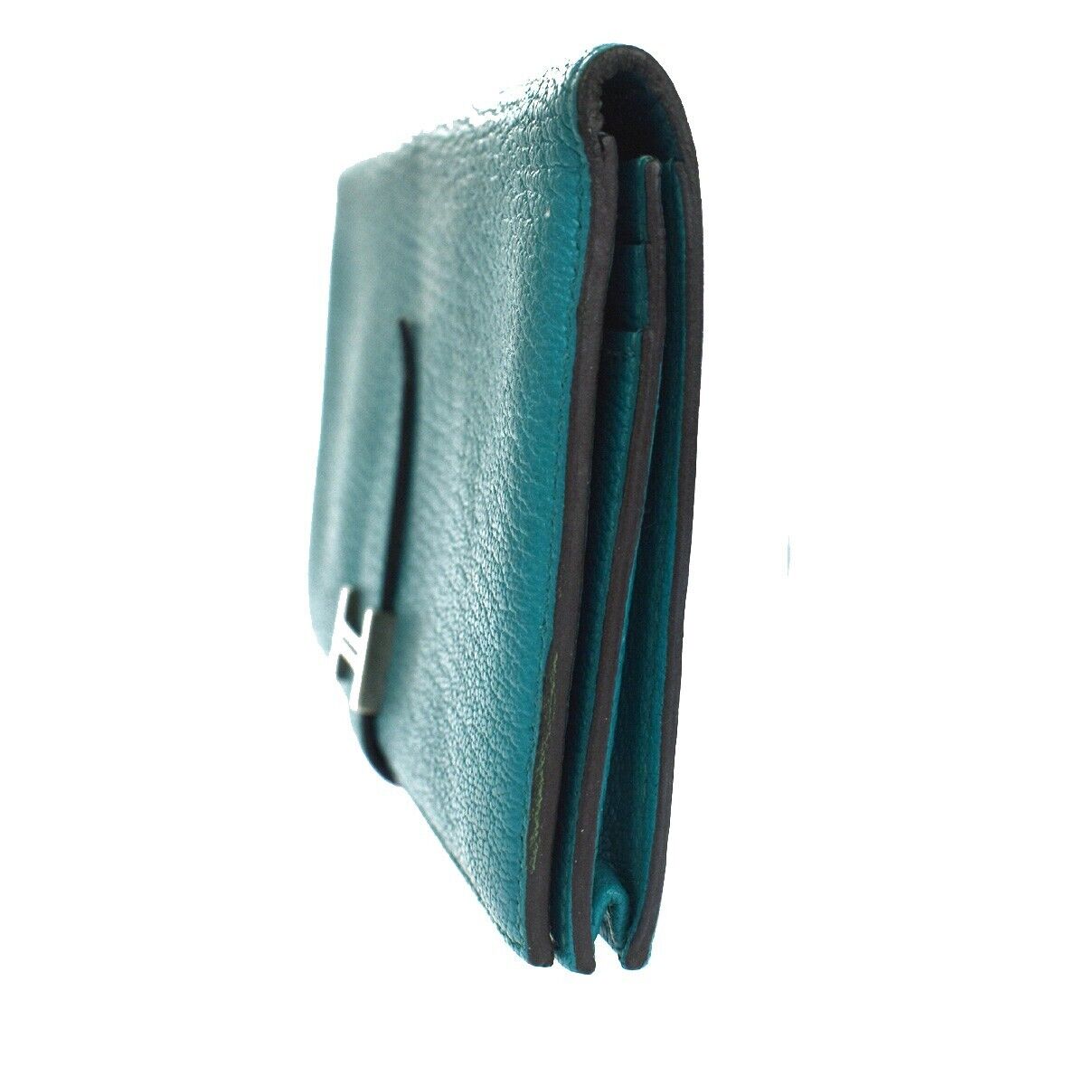HERMES H Logo Bearn Long Bifold Wallet Purse Chevre Leather Green 32RH514