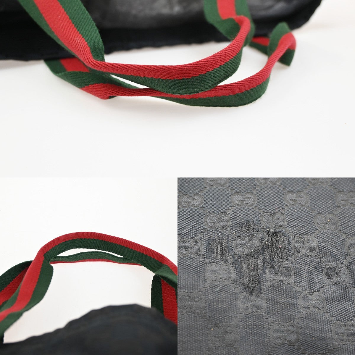 GUCCI GG Sherry Tote Shoulder Hand Bag Canvas Leather Black Italy 80KC428