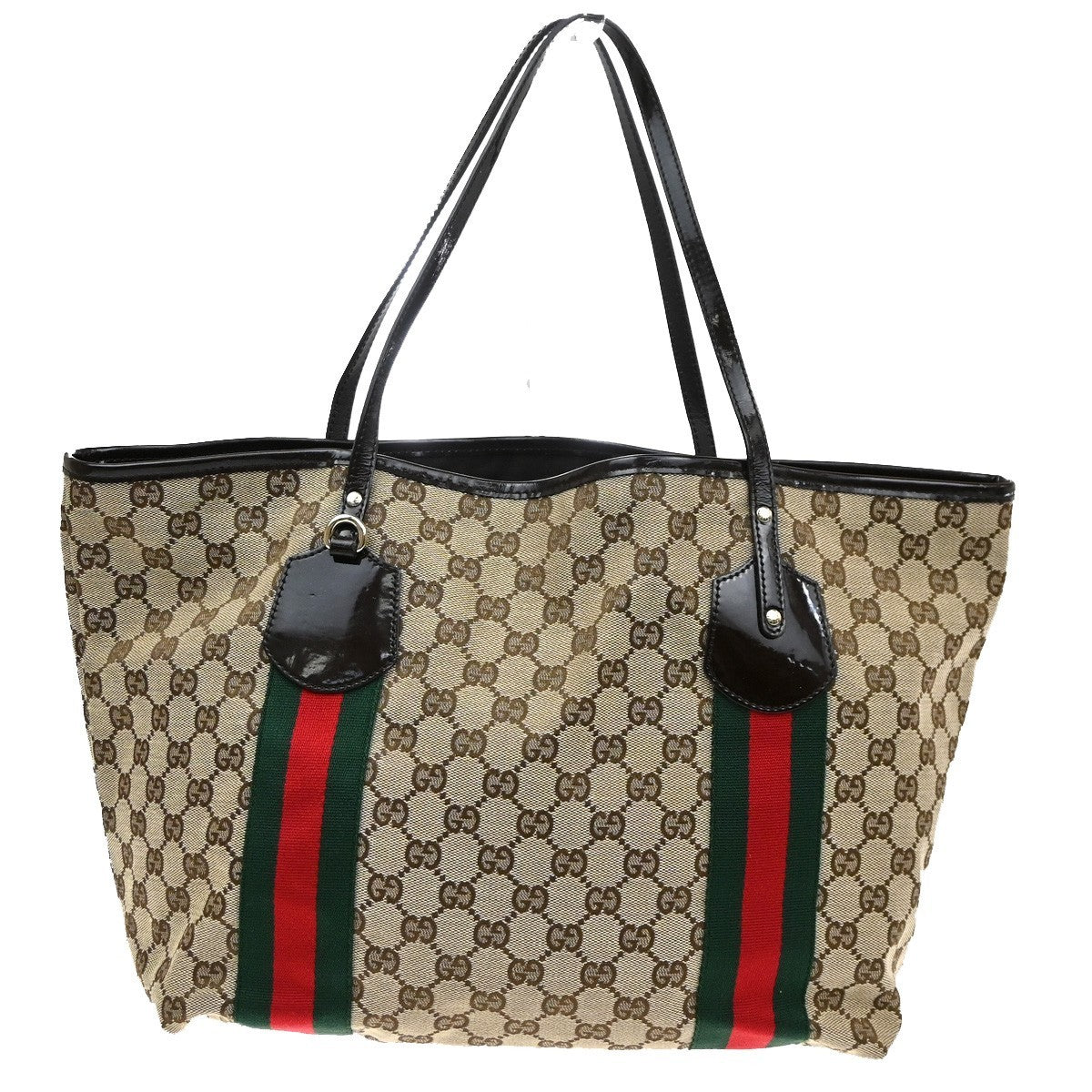 GUCCI GG Jolie Sherry Shoulder Hand Tote Bag Patent Leather Canvas GHW 70CA983