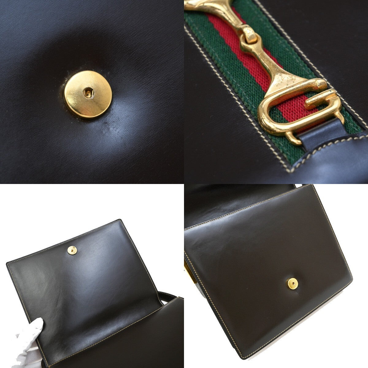 GUCCI Logo Horsebit Shoulder Hand Bag Leather Brown GHW Made in Italy 63EE368