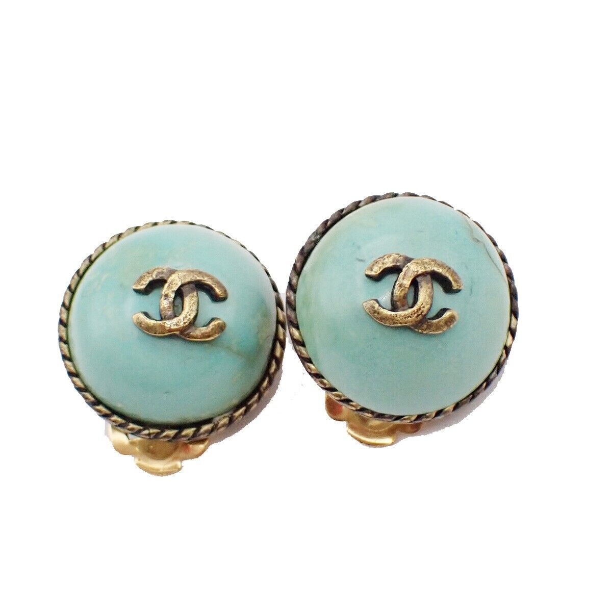 CHANEL CC Logo Color Stone Button Earrings Clip-On 00A Blue GHW 34YE515