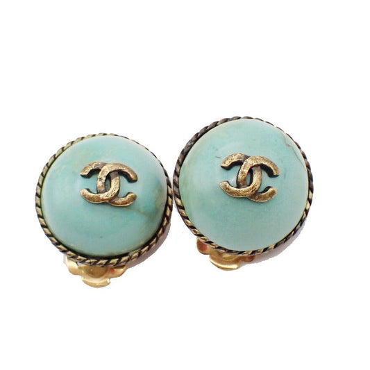 CHANEL CC Logo Color Stone Button Earrings Clip-On 00A Blue GHW 34YE515