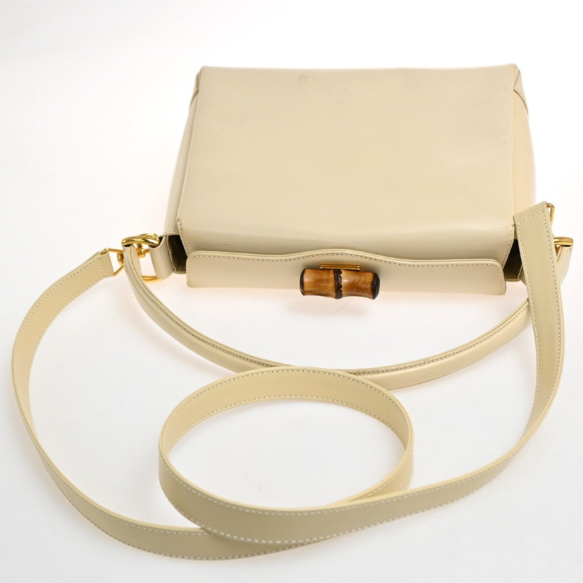 GUCCI Logo Bamboo 2Way Shoulder Hand Bag Leather Beige GHW Italy 34CA516