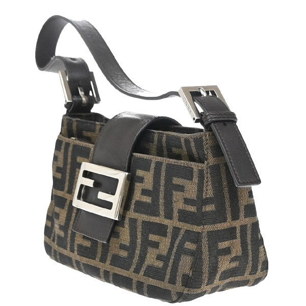 FENDI Logo Mamma Zucca Pattern Shoulder Bag Canvas Leather Brown Italy 46RF664
