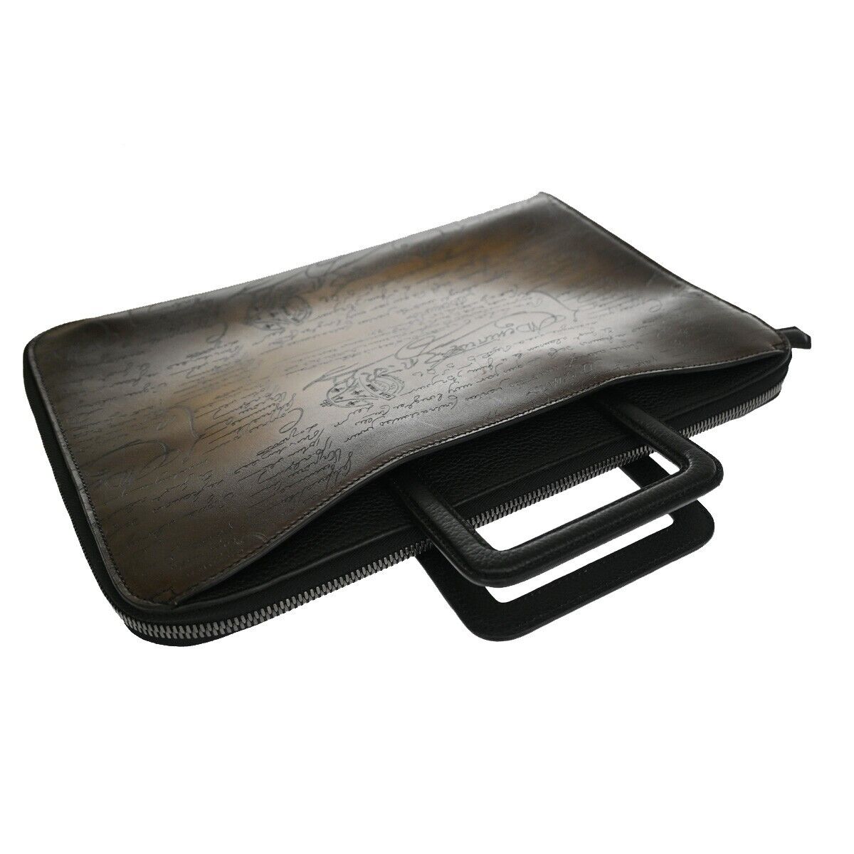 BERLUTI Lift Calligraphy 2Way Briefcase Clutch Hand Bag Leather Brown BK 44RH278