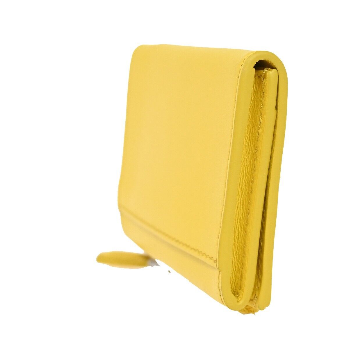 PRADA MILANO Logo Bifold Coin Case Wallet Purse Leather Yellow Italy 33FA304